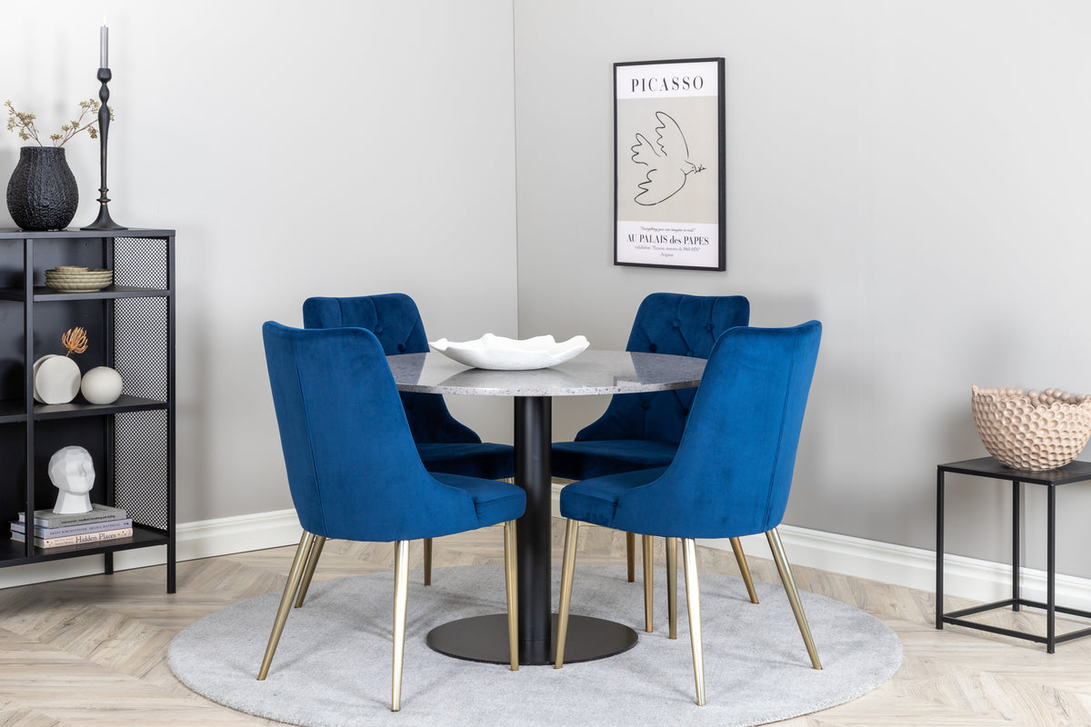 Round Dining Table ø106 Grey + Dining Chair 2-pack Blue