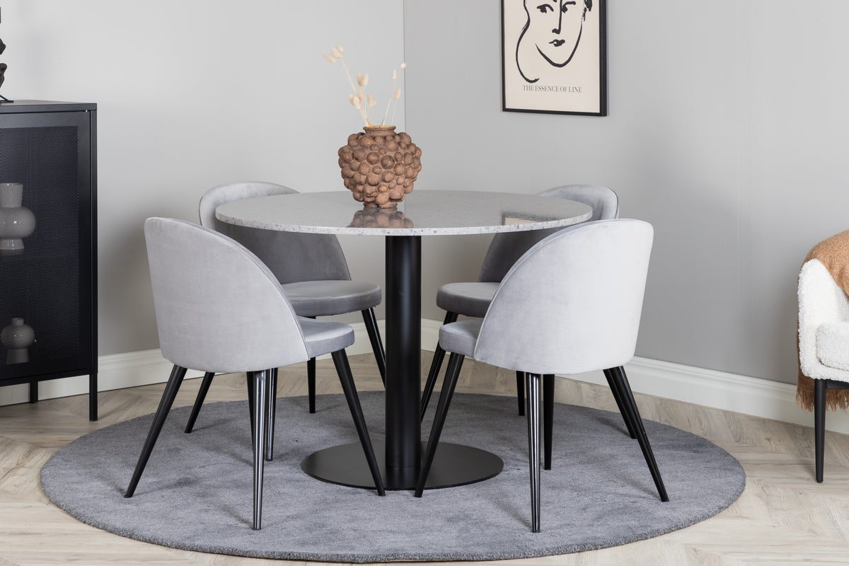 Round Dining Table ø106 Grey + Dining Chair 2-pack Grey