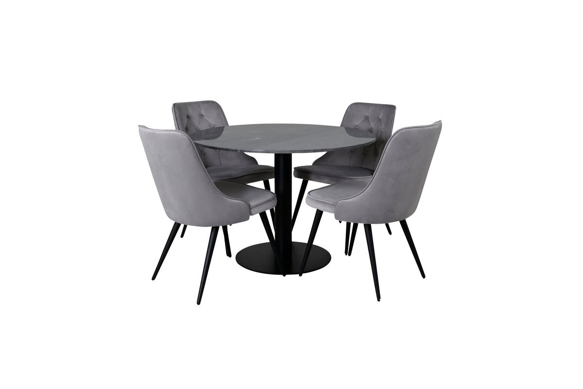Round Dining Table ø106 Dark Grey + Dining Chair 2-pack Light Grey