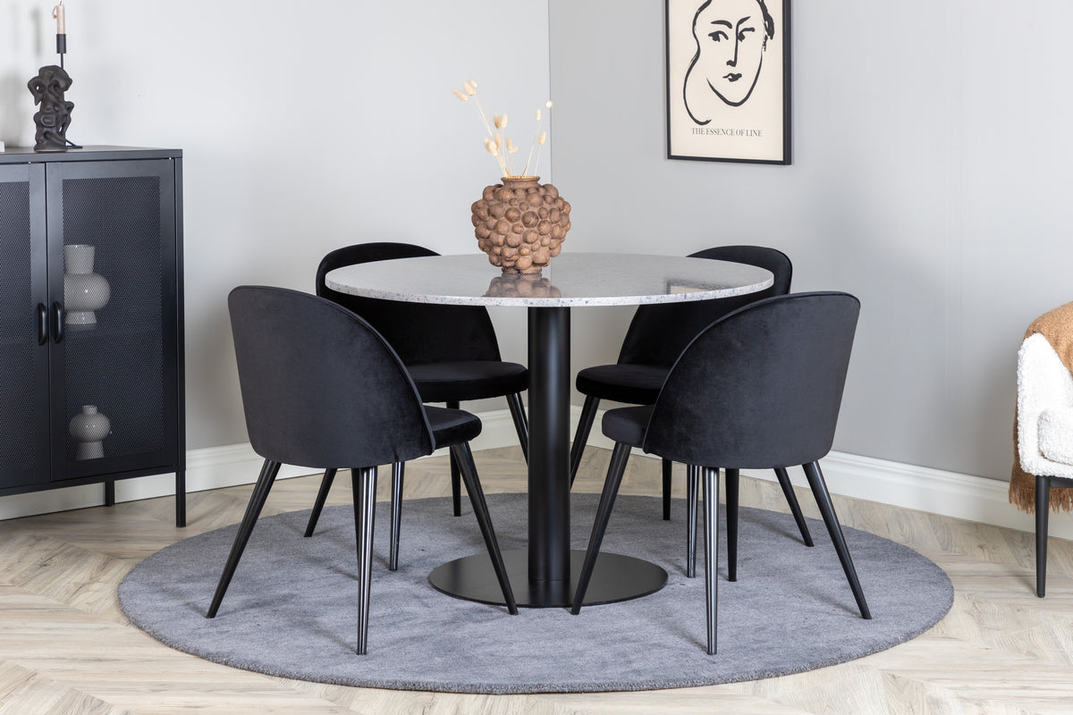 Round Dining Table ø106 Grey + Dining Chair 2-pack Black