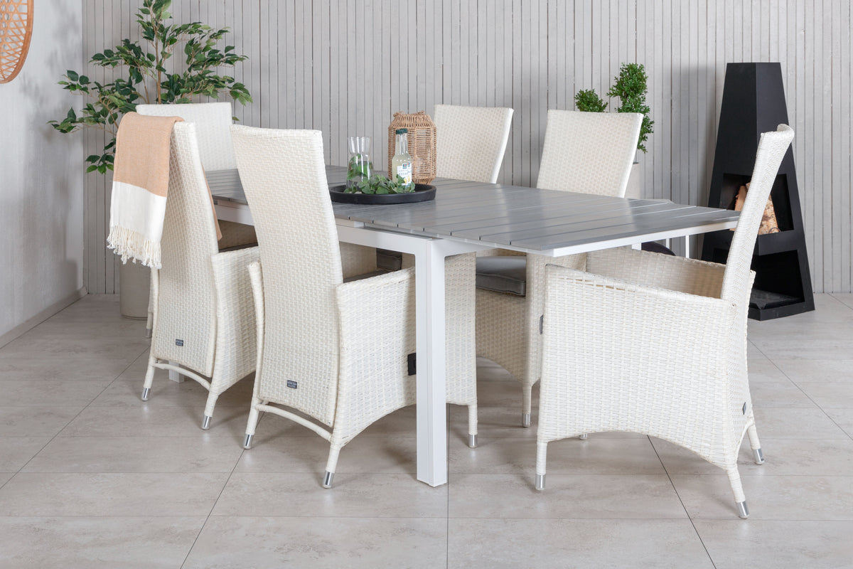 Rectangular Dining Table 75 x 160 x 100 White + Recliner Chair 2-pack White