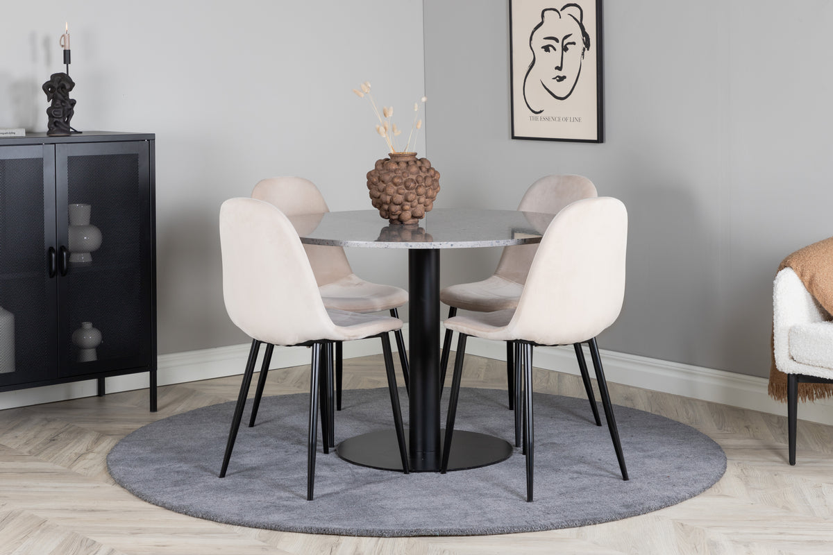 Round Dining Table ø106 Grey + Dining Chair 2-pack Beige