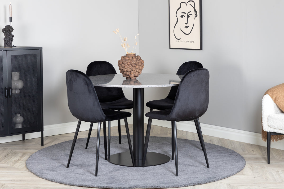 Round Dining Table ø106 Grey + Dining Chair 2-pack Black