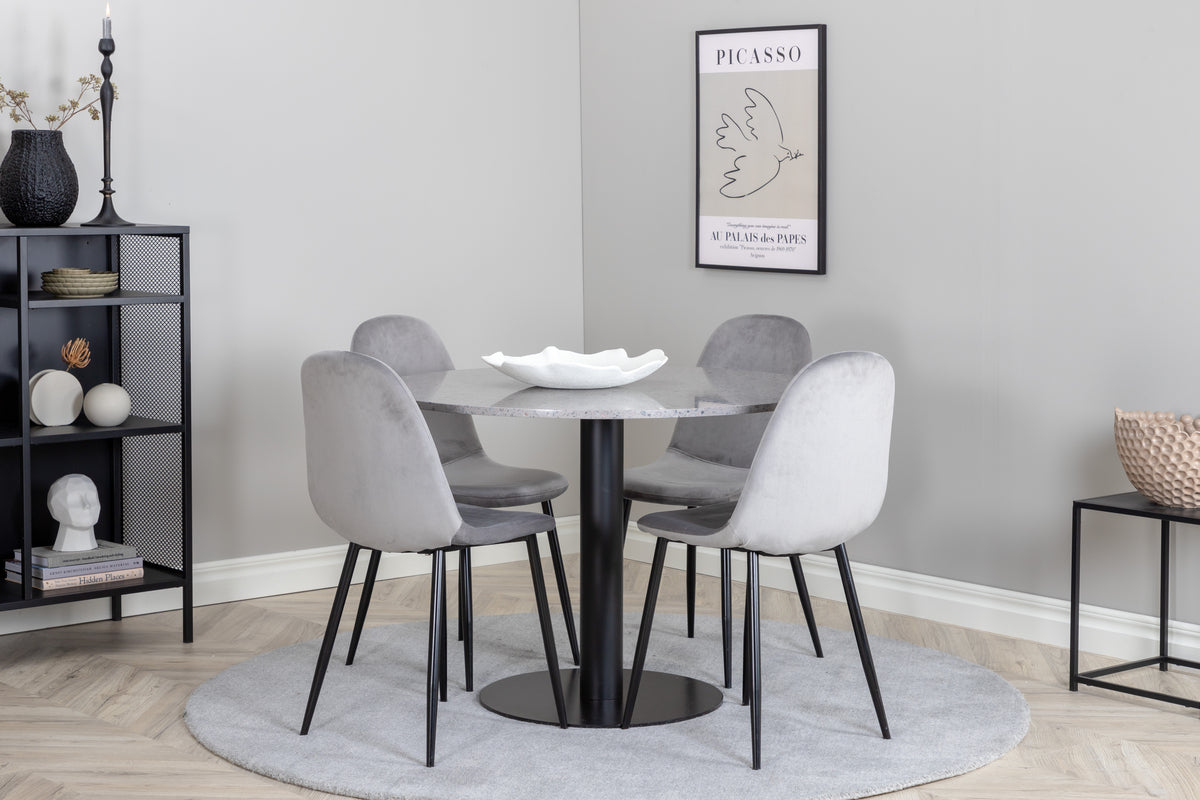 Round Dining Table ø106 Grey + Dining Chair 2-pack Grey