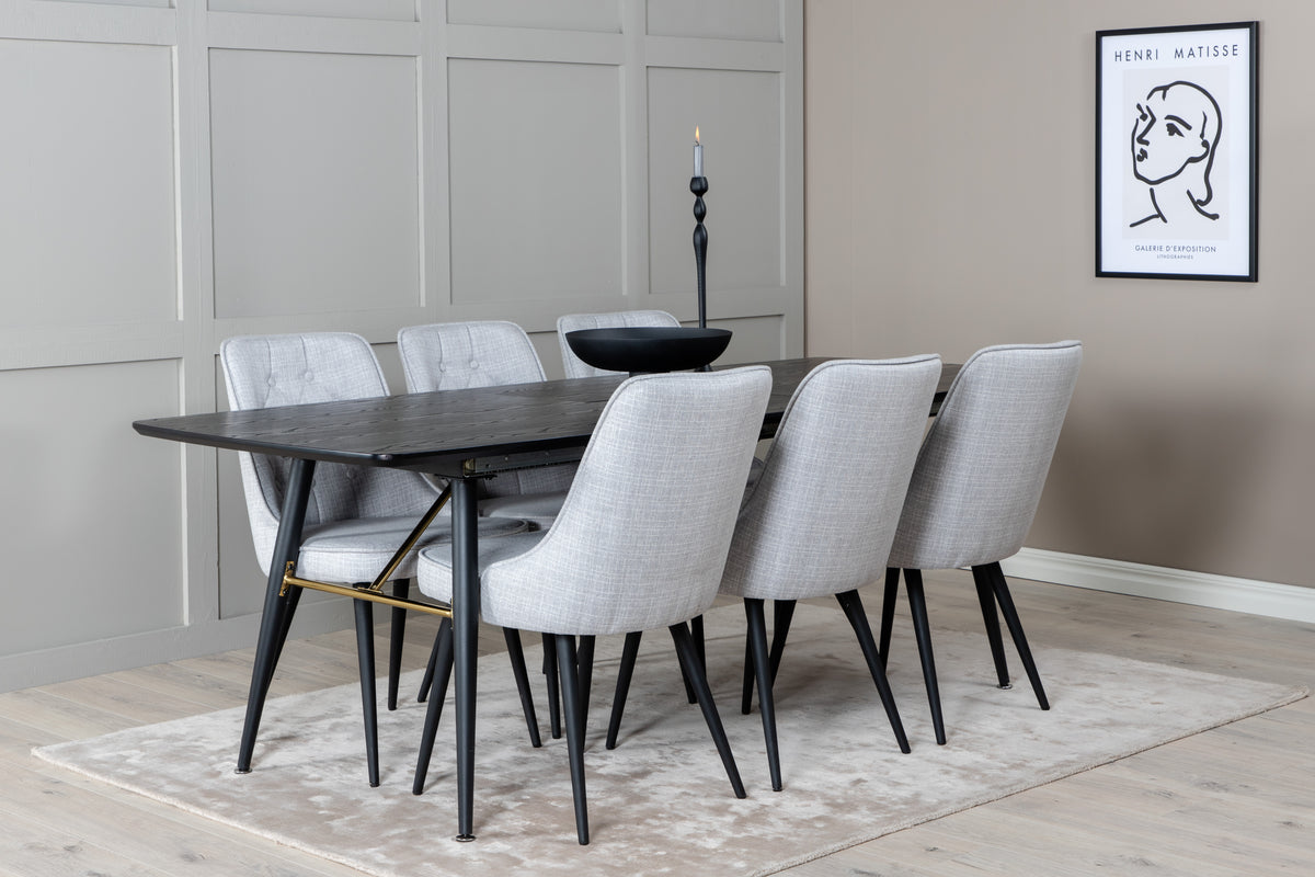 Rectangular Dining Table 180 x 75 x 85 Black + Dining Chair 2-pack Grey