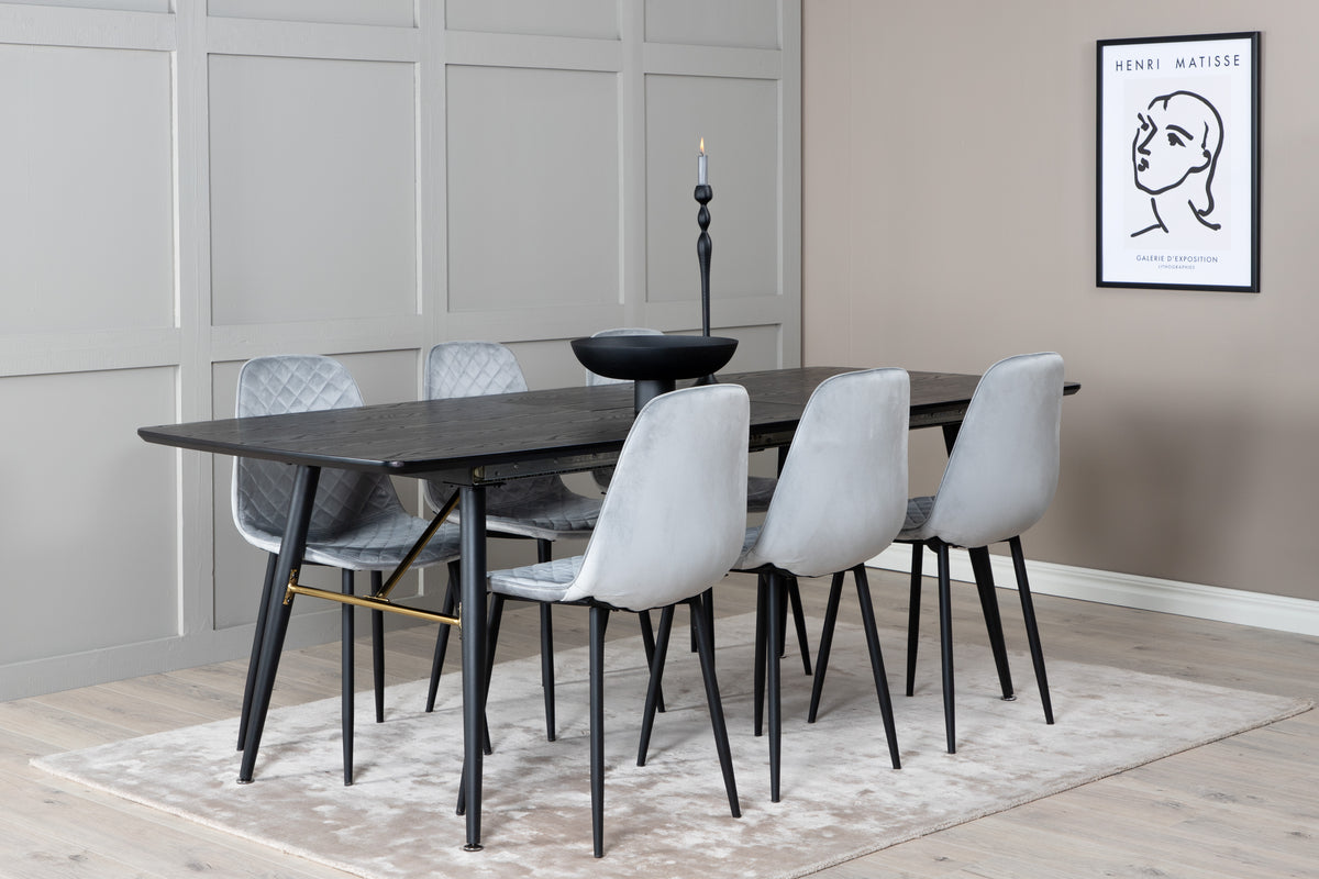Rectangular Dining Table 180 x 75 x 85 Black + Dining Chair 2-pack Grey