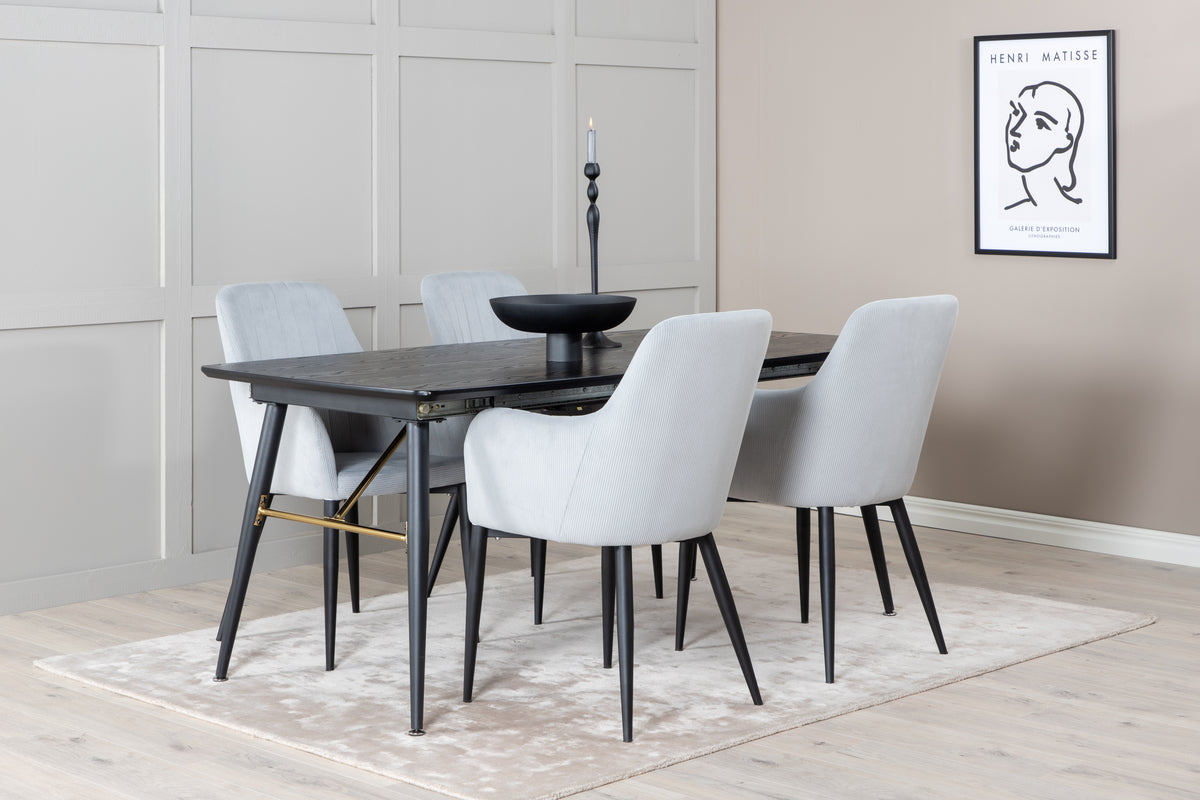 Rectangular Dining Table 180 x 75 x 85 Black + Dining Chair 2-pack Light Grey