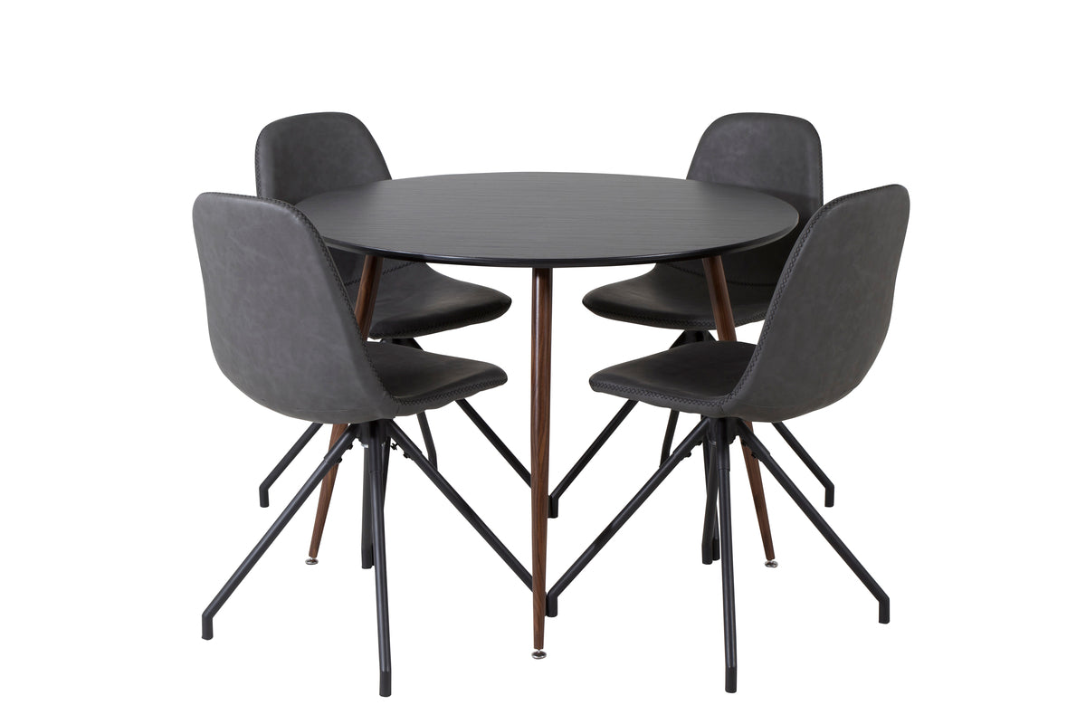Round Dining Table ø100 Black + Dining Chair 2-pack Black