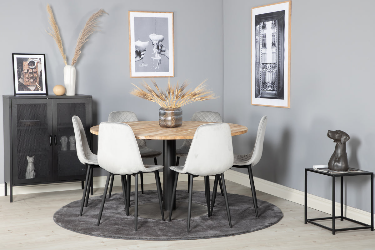 Round Dining Table ø140 Nature + Dining Chair 2-pack Grey