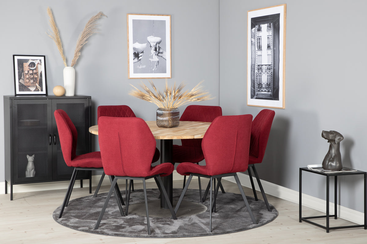 Dining Chair 2-pack Red + Round Dining Table ø140 Nature