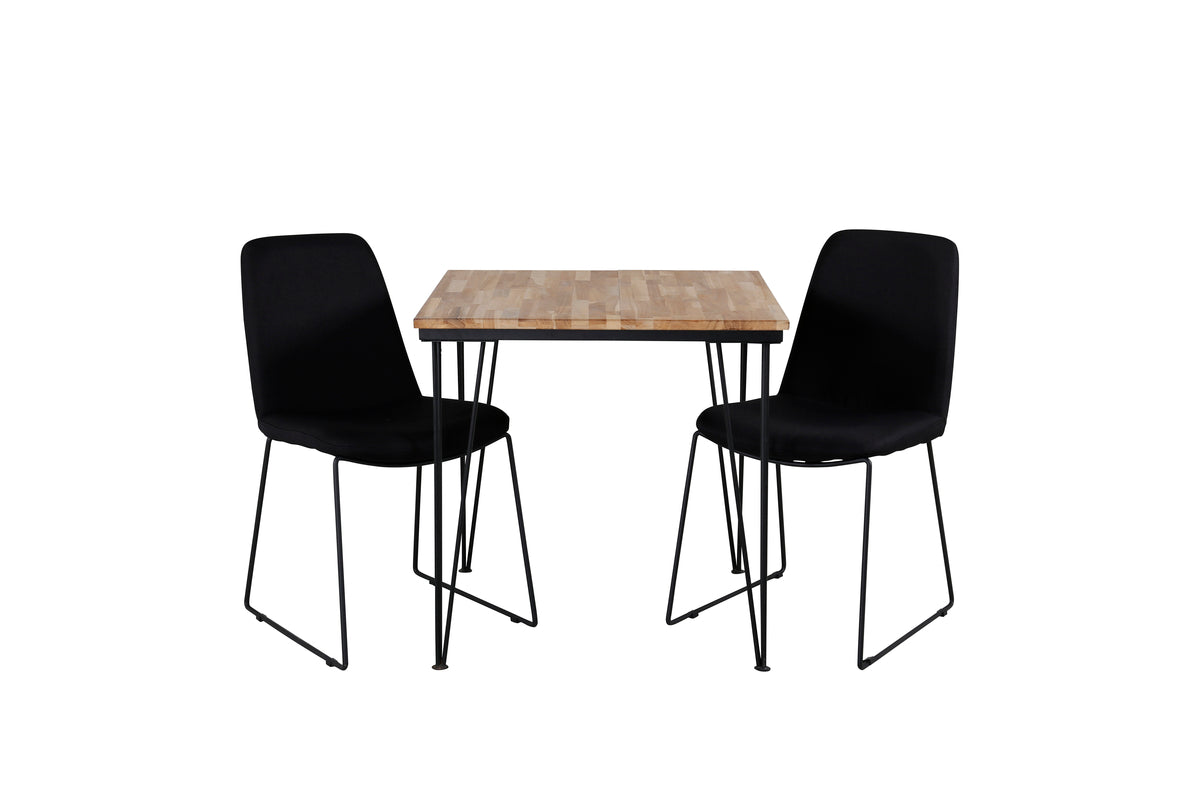 Dining Chair 2-pack Black + Rectangular Dining Table 75 x 80 x 80 Nature