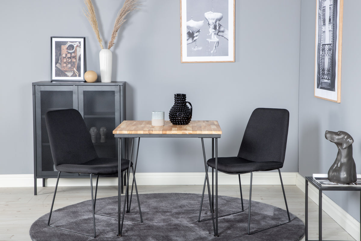Dining Chair 2-pack Black + Rectangular Dining Table 75 x 80 x 80 Nature