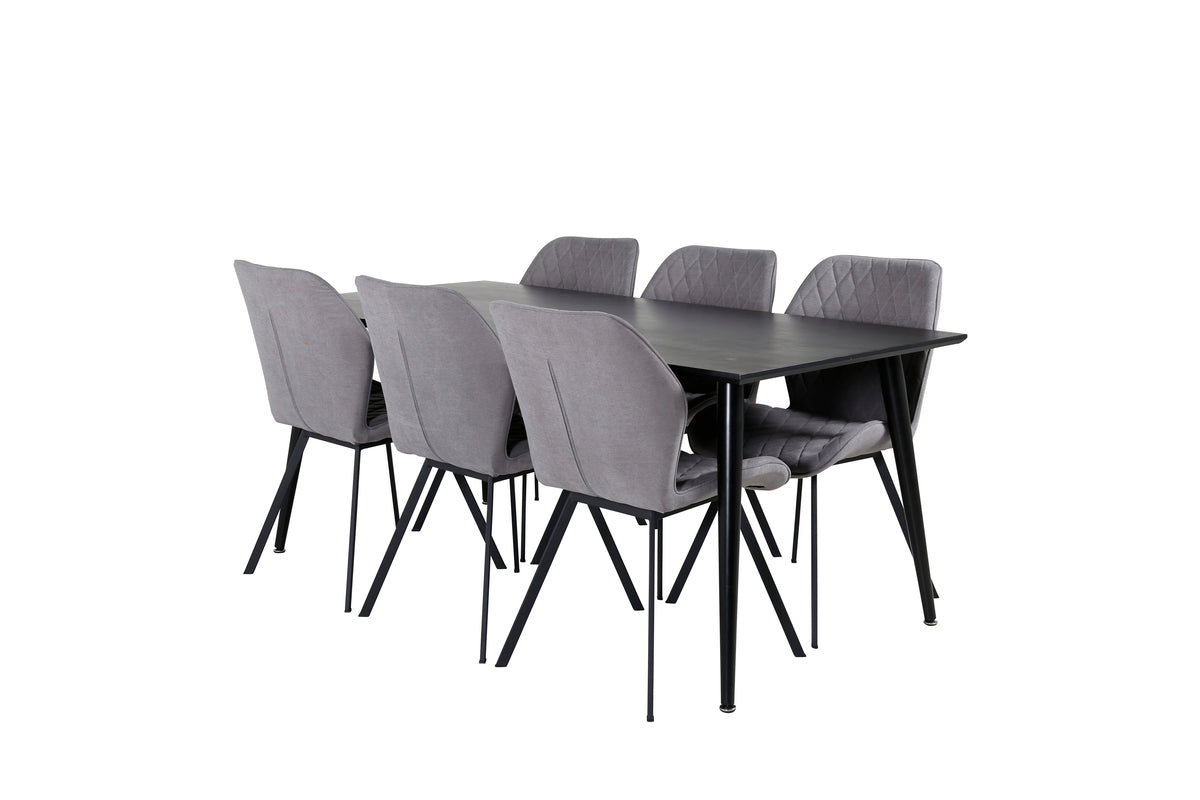 Dining Chair 2-pack Grey + Rectangular Dining Table 180 x 75 x 90 Black