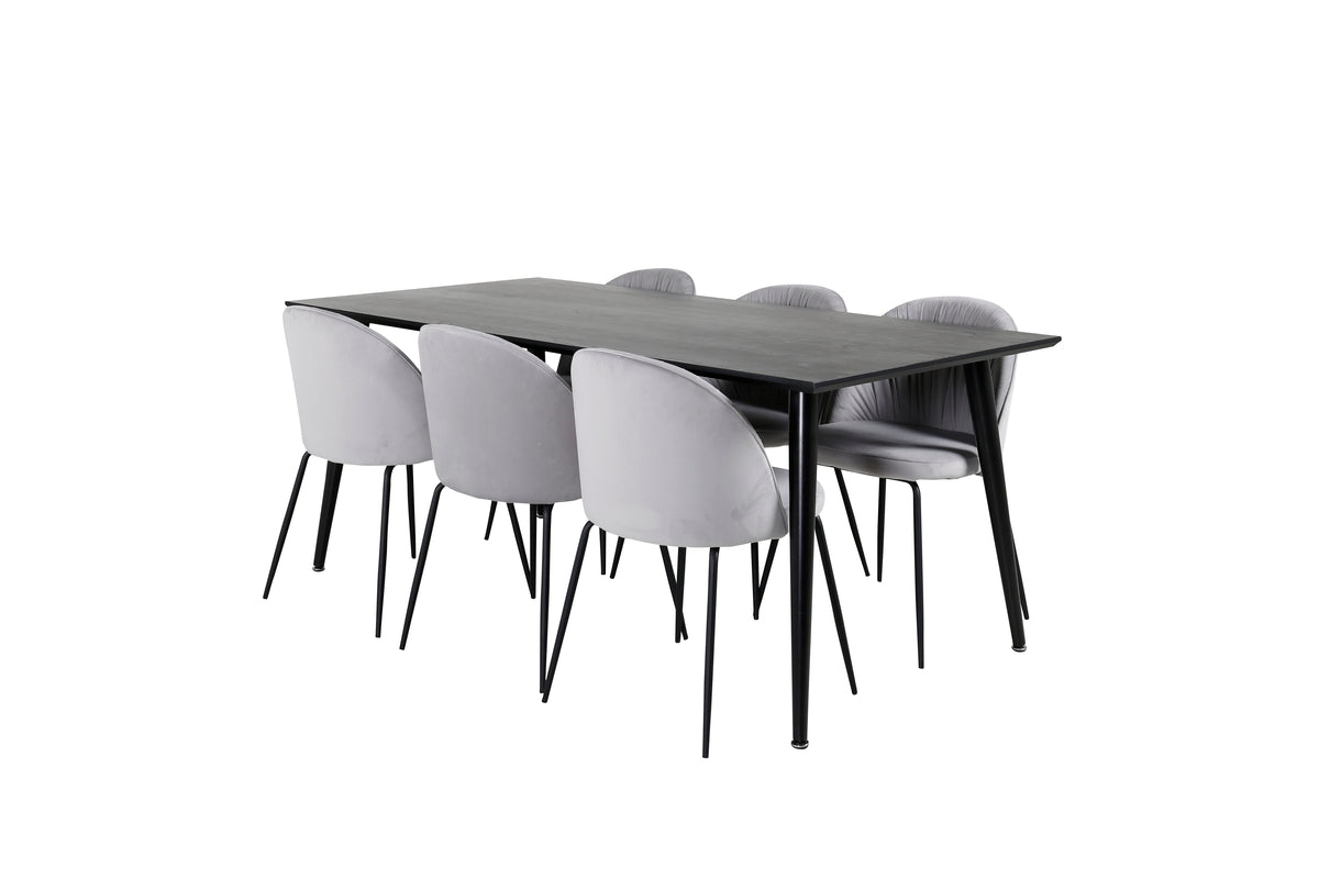 Dining Chair 2-pack Grey + Rectangular Dining Table 180 x 75 x 90 Black