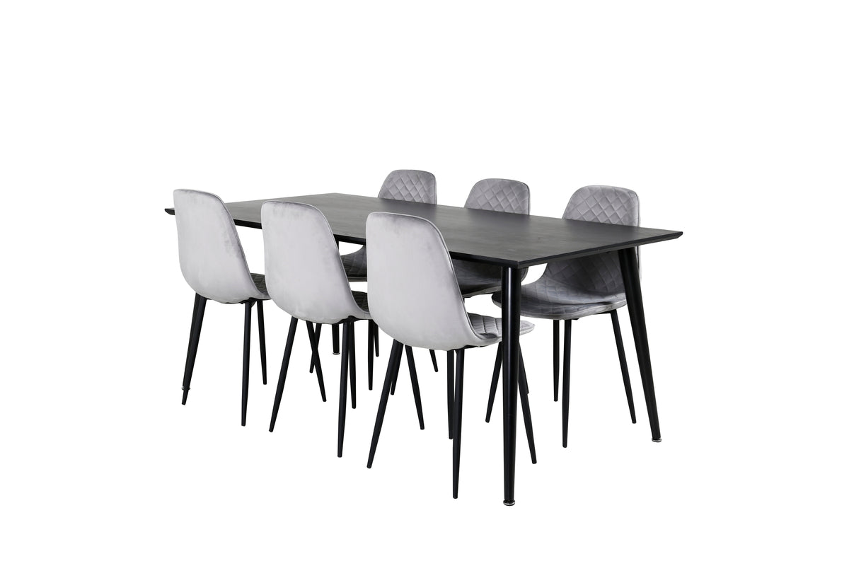 Rectangular Dining Table 180 x 75 x 90 Black + Dining Chair 2-pack Grey