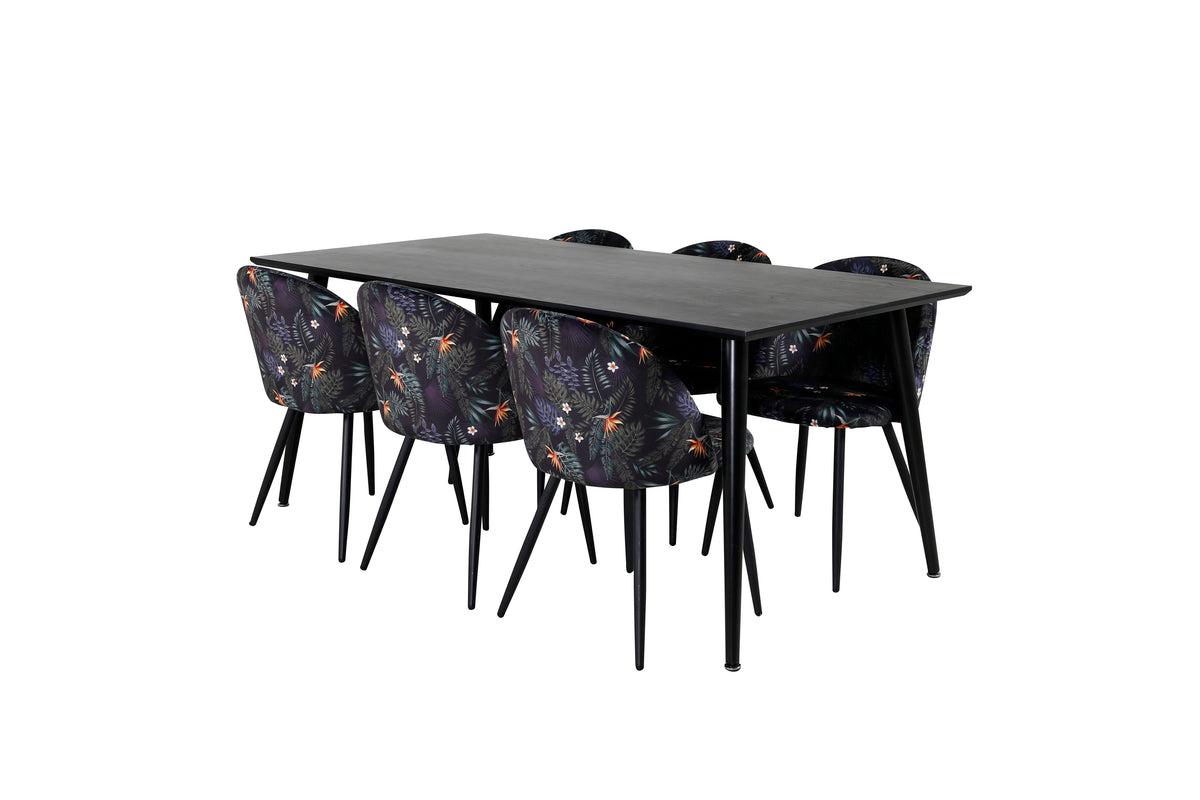 Rectangular Dining Table 180 x 75 x 90 Black + Dining Chair 2-pack Black