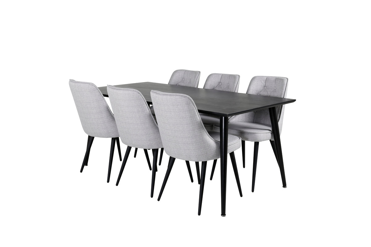 Rectangular Dining Table 180 x 75 x 90 Black + Dining Chair 2-pack Grey
