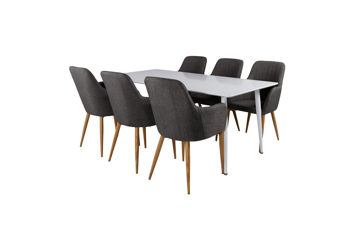Dining Chair 2-pack Dark Grey + Rectangular Dining Table 180 x 75 x 90 White
