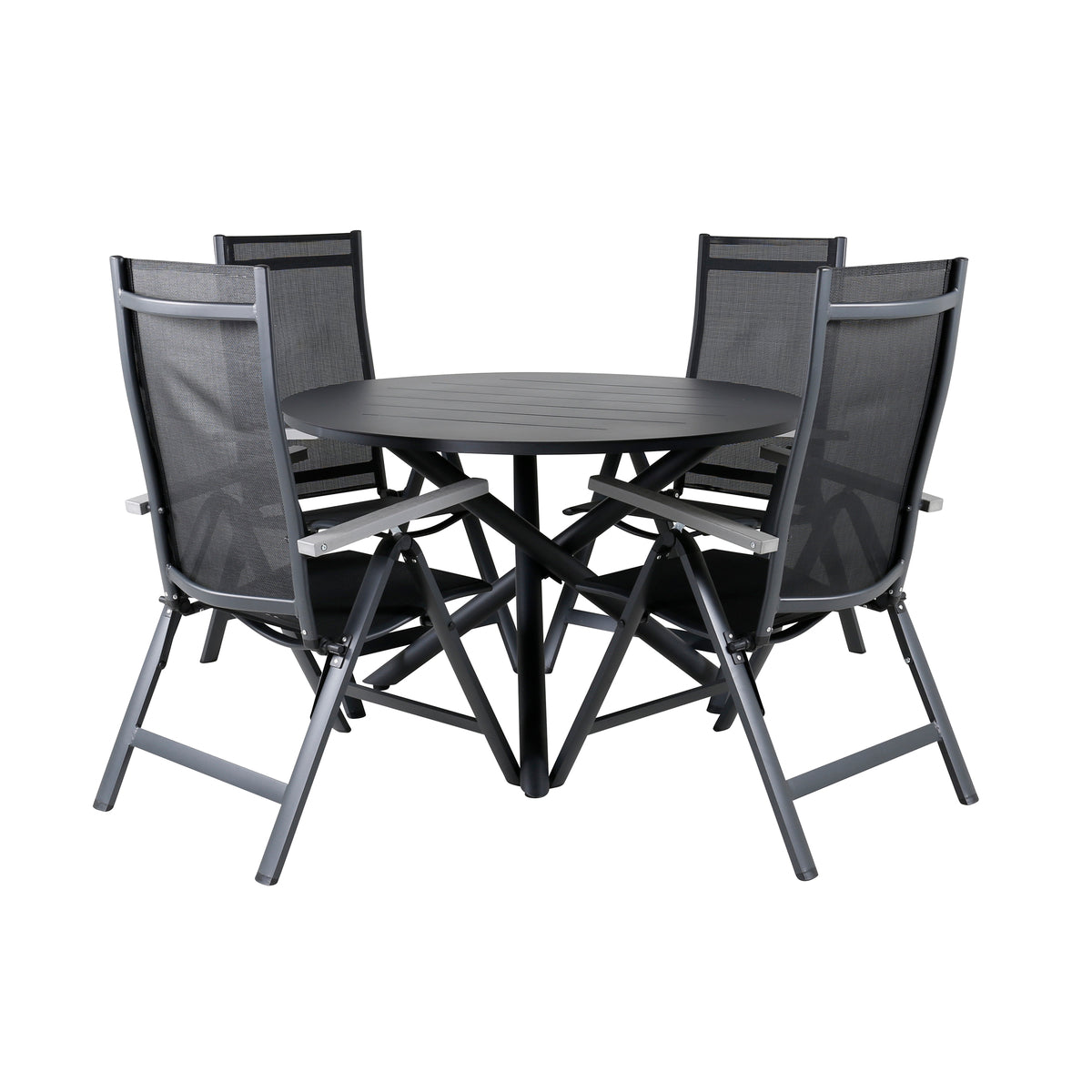 Round Dining Table ø120 Black + Position Chair 2-pack Black
