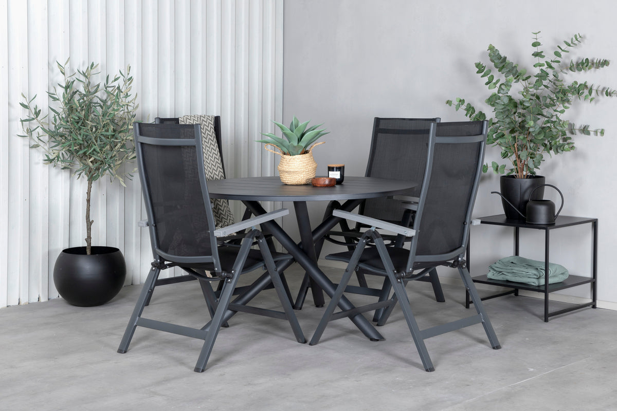 Round Dining Table ø120 Black + Position Chair 2-pack Black