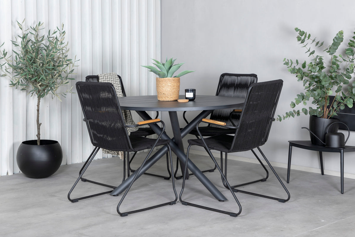 Round Dining Table ø120 Black + Dining Chair 2-pack Black