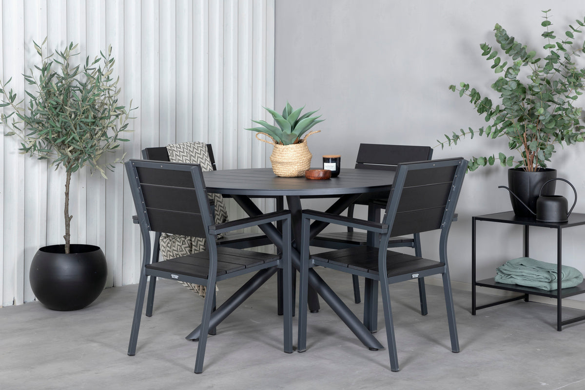 Round Dining Table ø120 Black + Dining Chair 2-pack Black