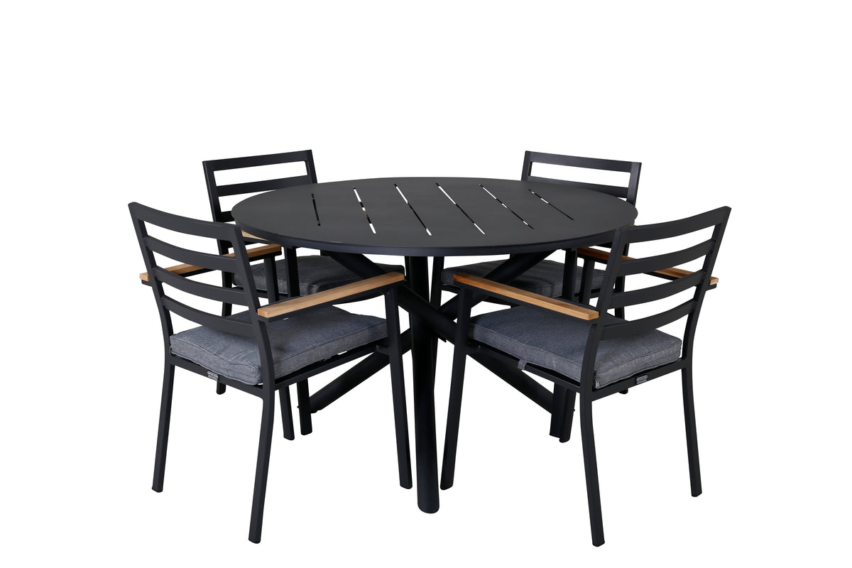 Round Dining Table ø120 Black + Dining Chair 2-pack Black