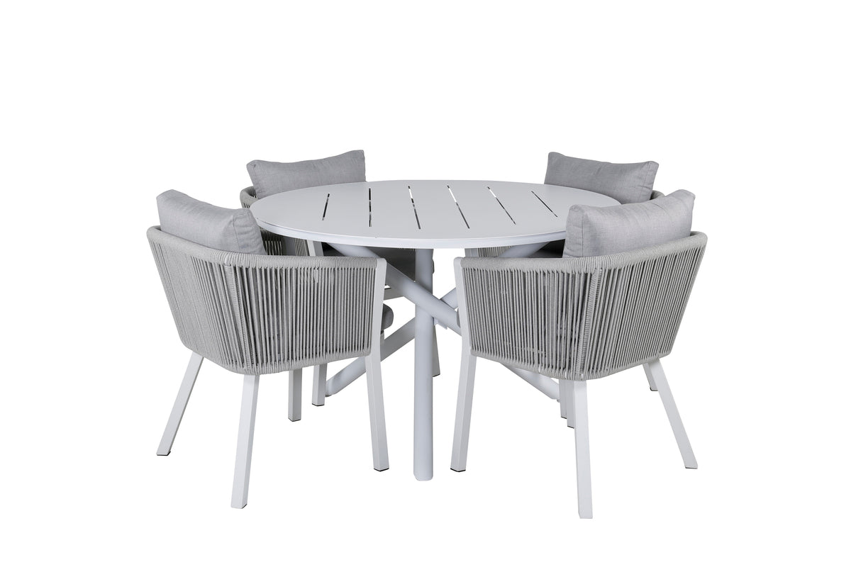 Round Dining Table ø120 White + Dining Chair 2-pack Grey