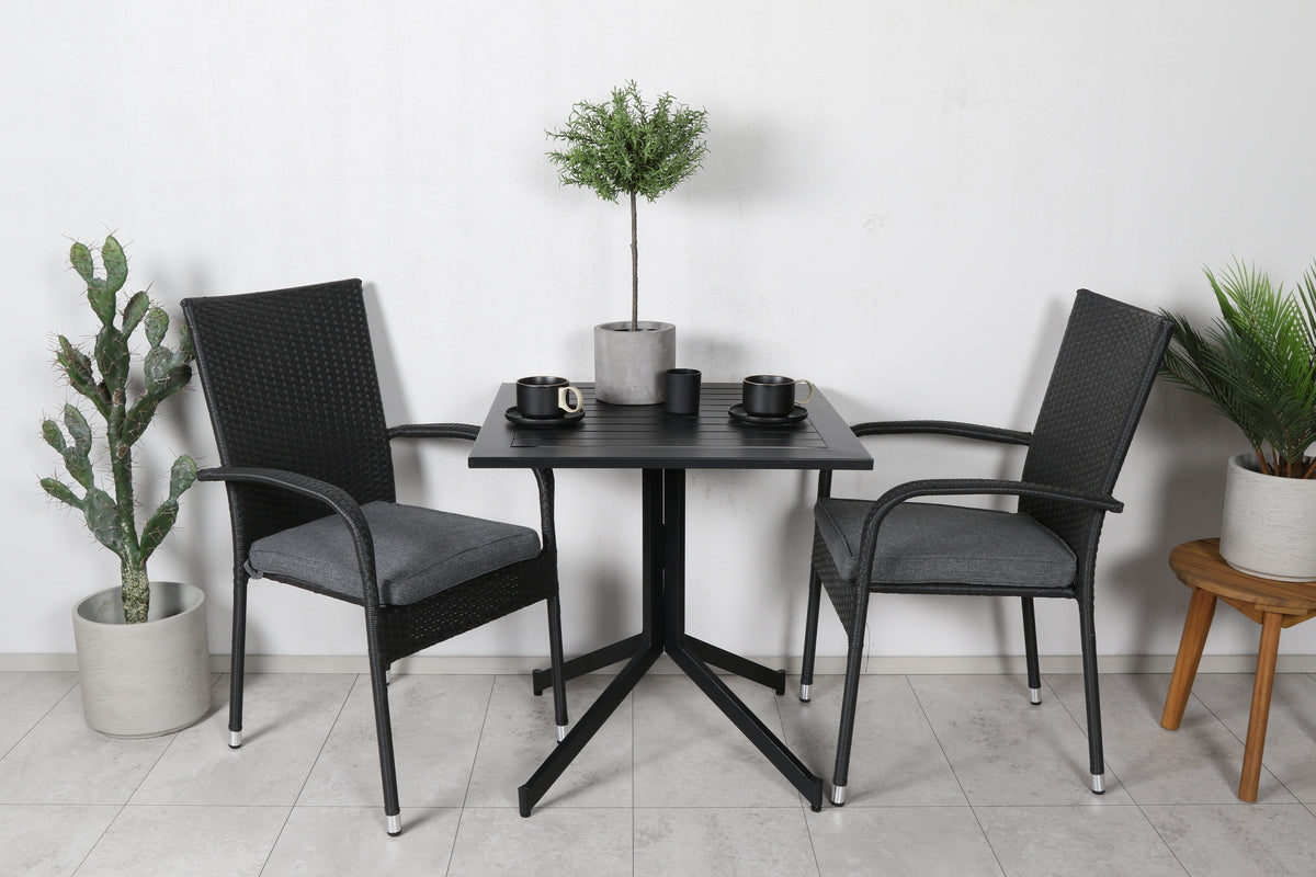 Cafe Table 72 x 70 x 70 Black + Dining Chair 2-pack Black