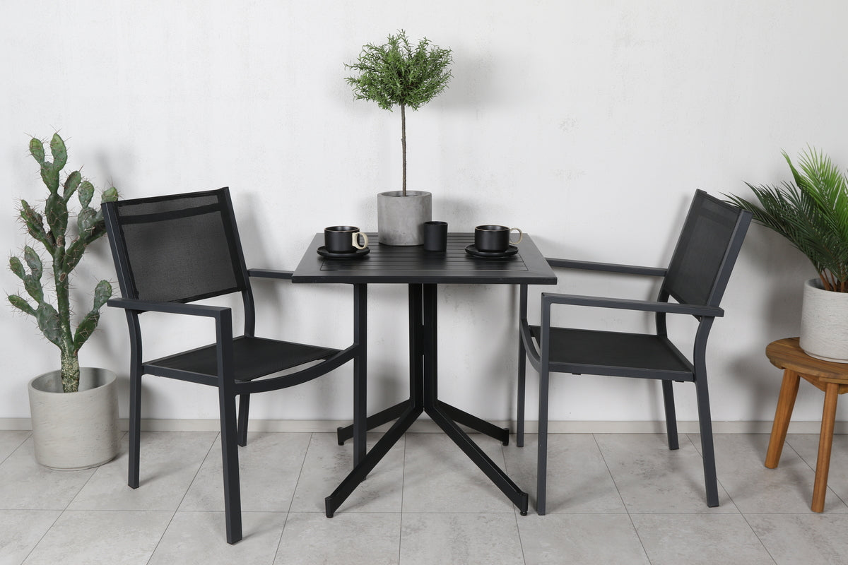 Cafe Table 72 x 70 x 70 Black + Dining Chair Black