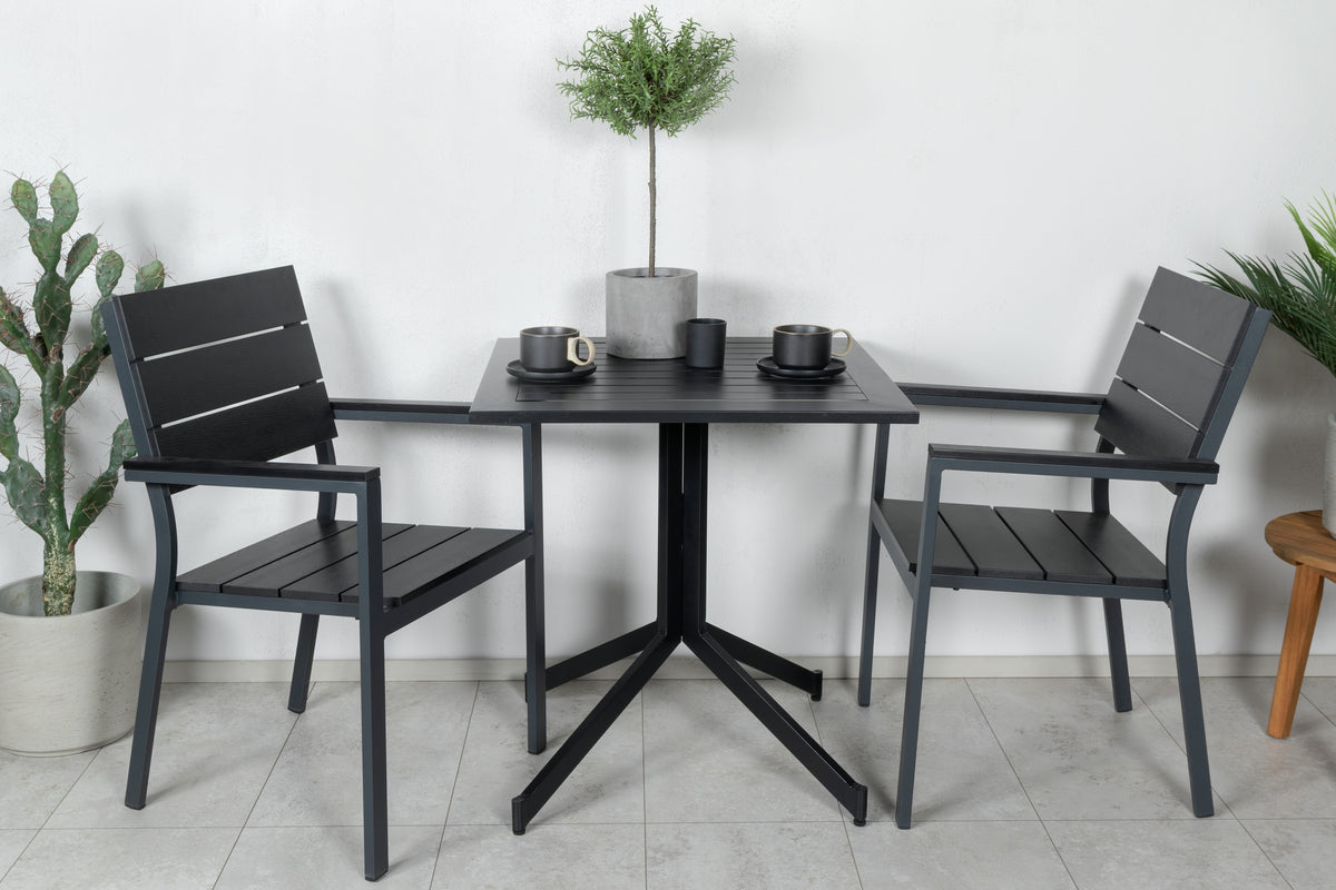 Cafe Table 72 x 70 x 70 Black + Dining Chair 2-pack Black