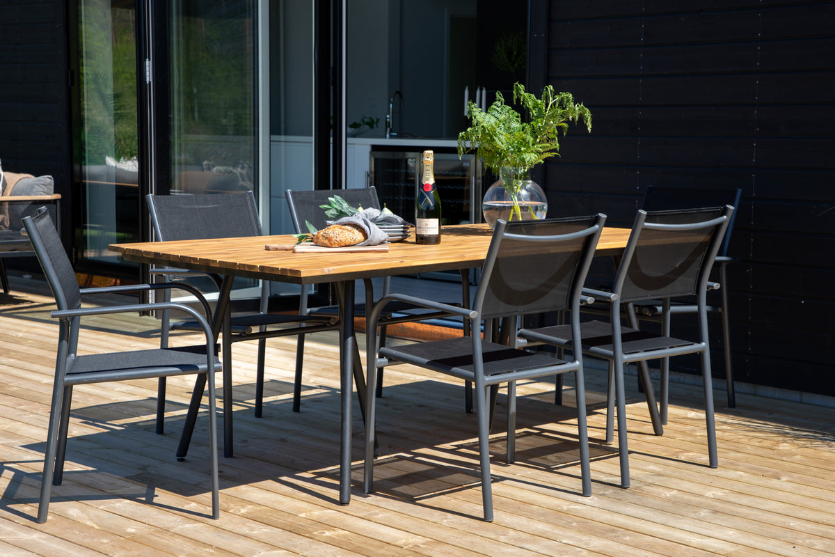 Rectangular Dining Table 74 x 200 x 100 Nature + Dining Chair 2-pack Black