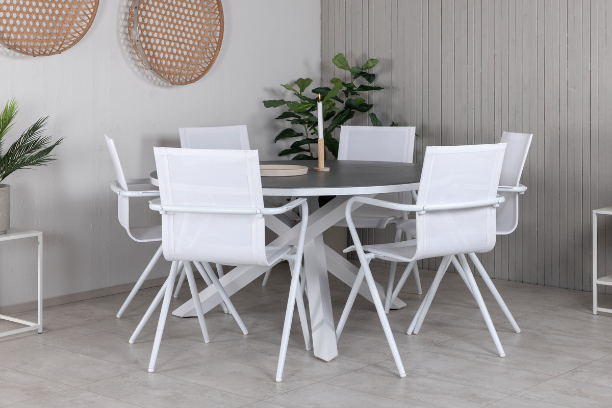 Dining Chair 6-pack White + Round Dining Table ø140 Grey