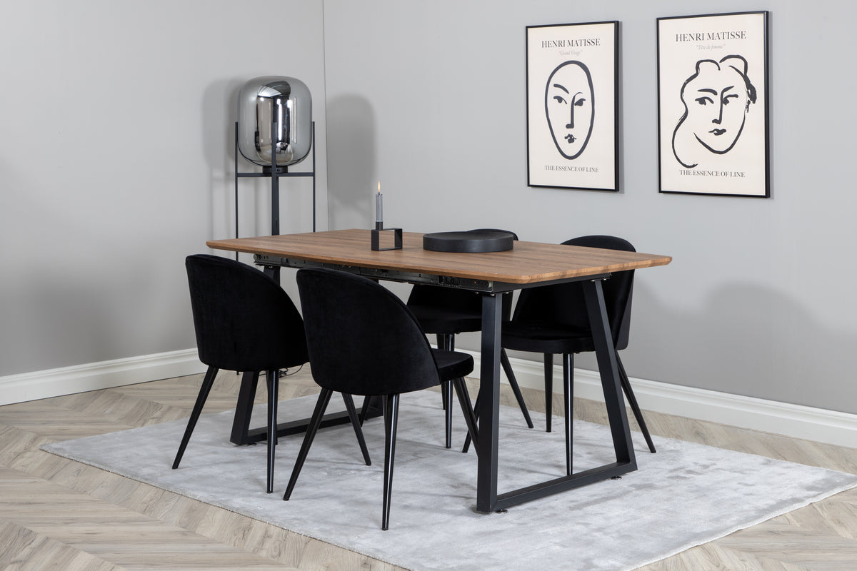 Dining Chair 2-pack Black + Rectangular Dining Table 75 x 160 x 85 Walnut