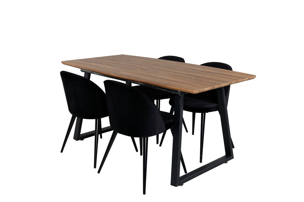 Dining Chair 2-pack Black + Rectangular Dining Table 75 x 160 x 85 Walnut