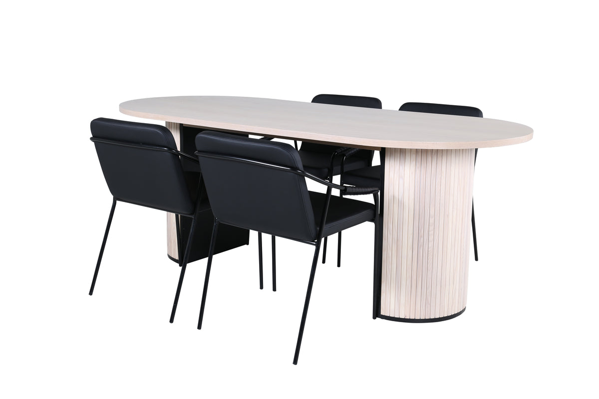 Dining Chair 2-pack Black + Oval Dining Table 75 x 200 x 90 Whitewash