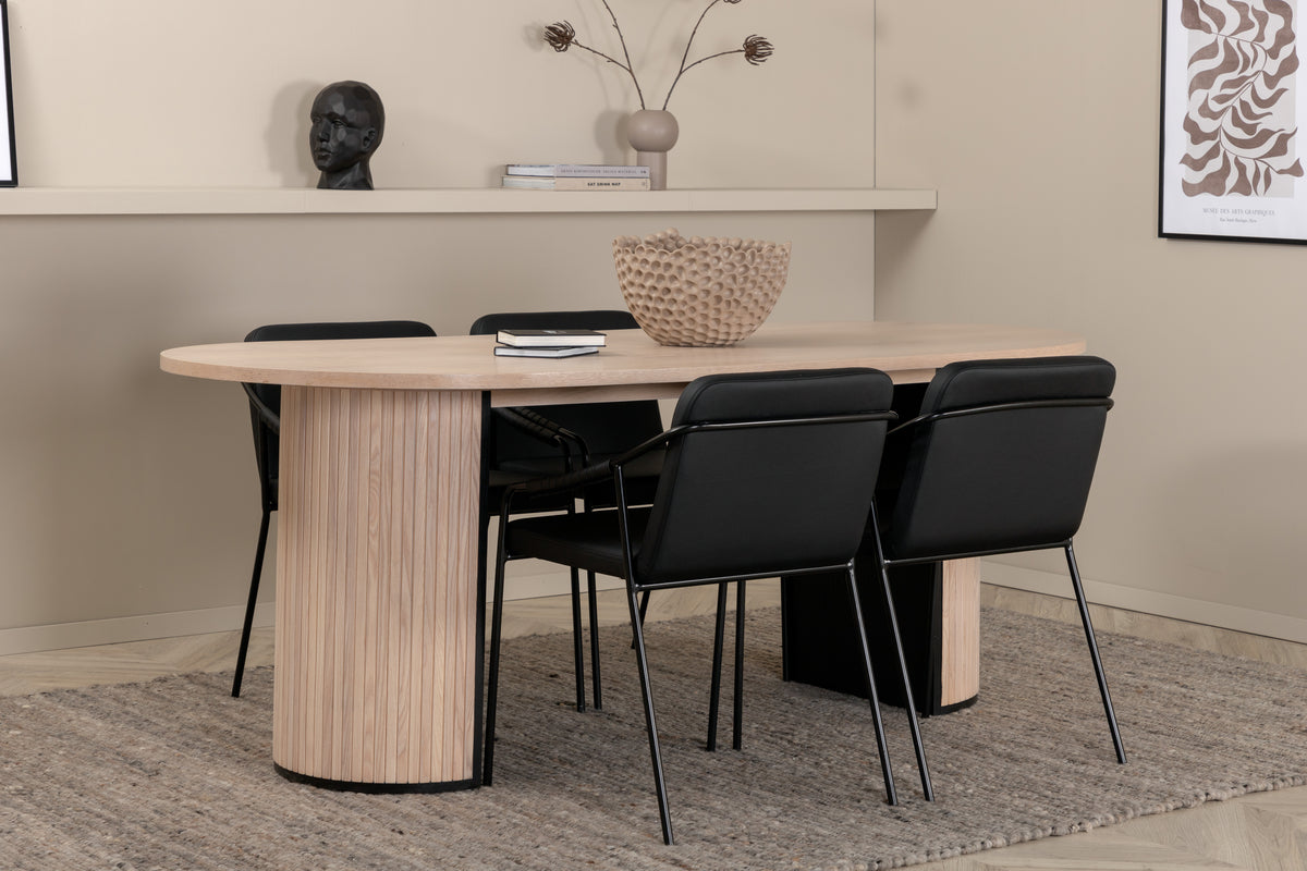 Dining Chair 2-pack Black + Oval Dining Table 75 x 200 x 90 Whitewash