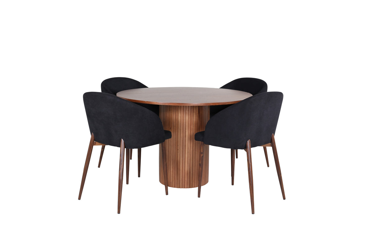 Dining Chair 2-pack Black + Round Dining Table ø110 Walnut