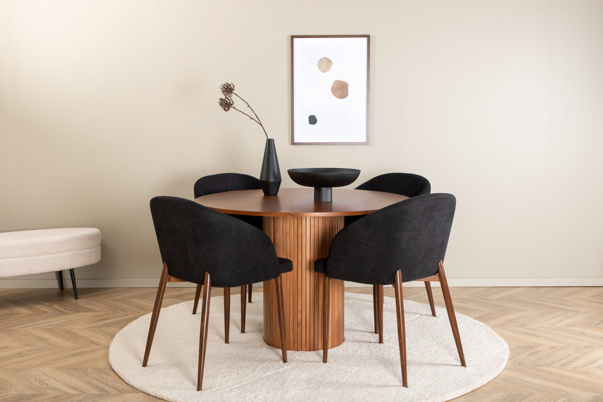 Dining Chair 2-pack Black + Round Dining Table ø110 Walnut