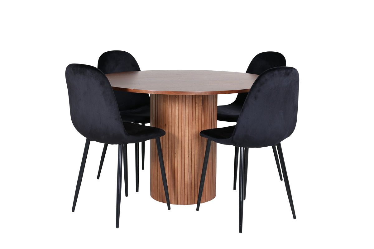 Round Dining Table ø110 Walnut + Dining Chair 2-pack Black