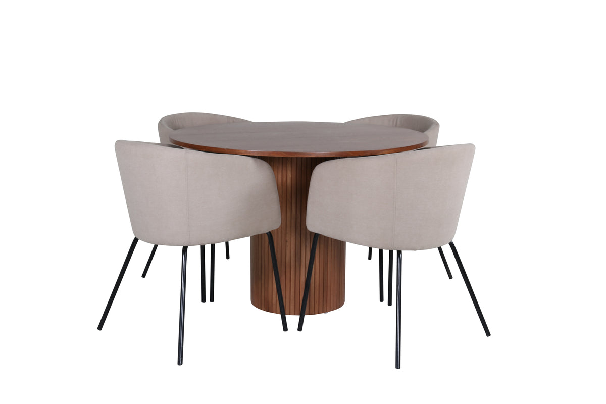 Dining Chair Beige + Round Dining Table ø110 Walnut