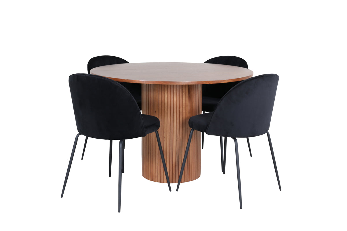 Dining Chair 2-pack Black + Round Dining Table ø110 Walnut