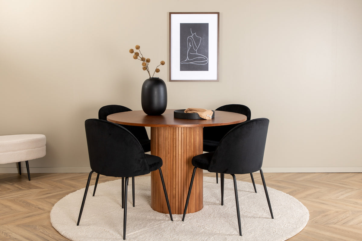 Dining Chair 2-pack Black + Round Dining Table ø110 Walnut