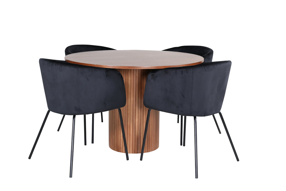 Dining Chair Black + Round Dining Table ø110 Walnut