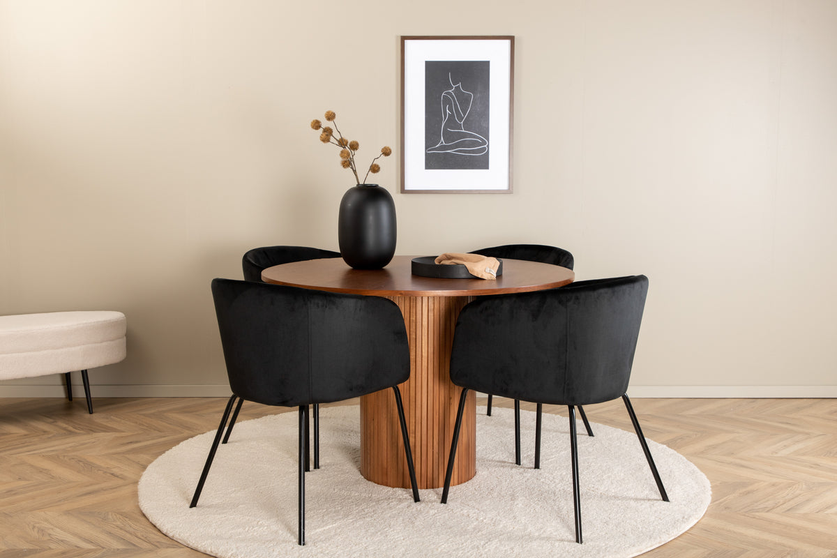 Dining Chair Black + Round Dining Table ø110 Walnut
