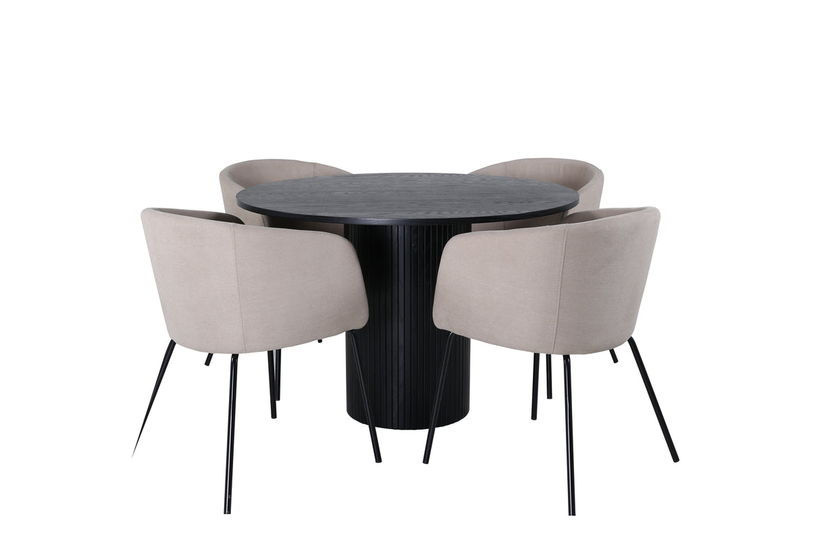 Dining Chair Beige + Round Dining Table ø110 Black