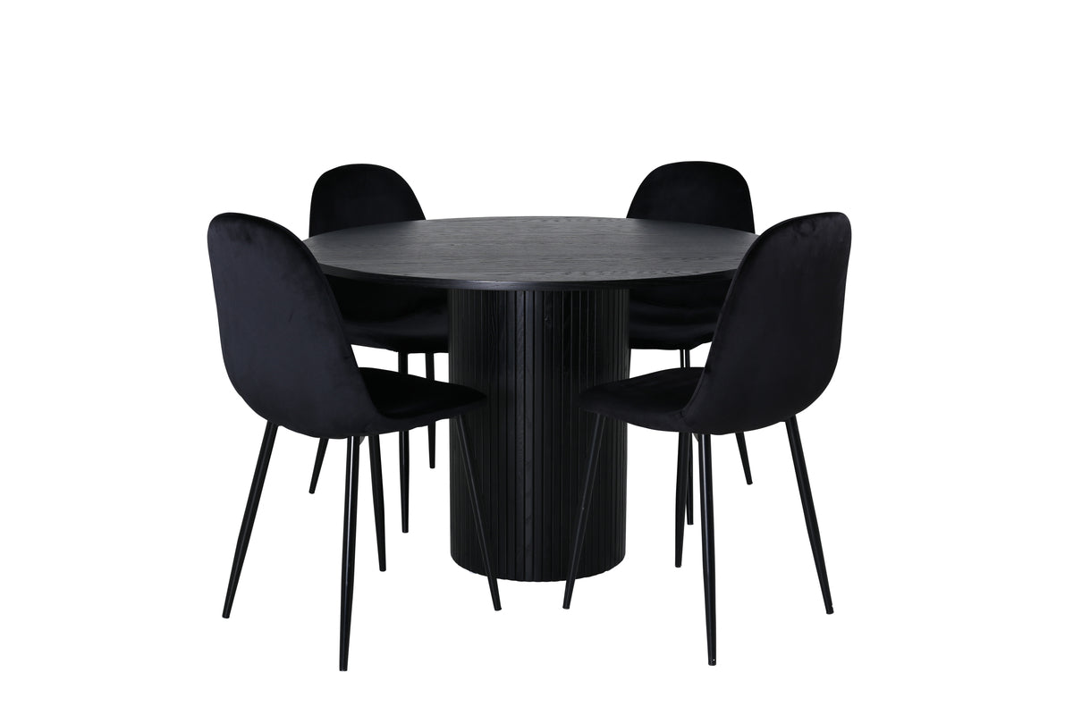 Round Dining Table ø110 Black + Dining Chair 2-pack Black