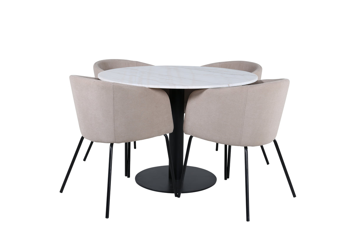 Dining Chair Beige + Round Dining Table ø106 White
