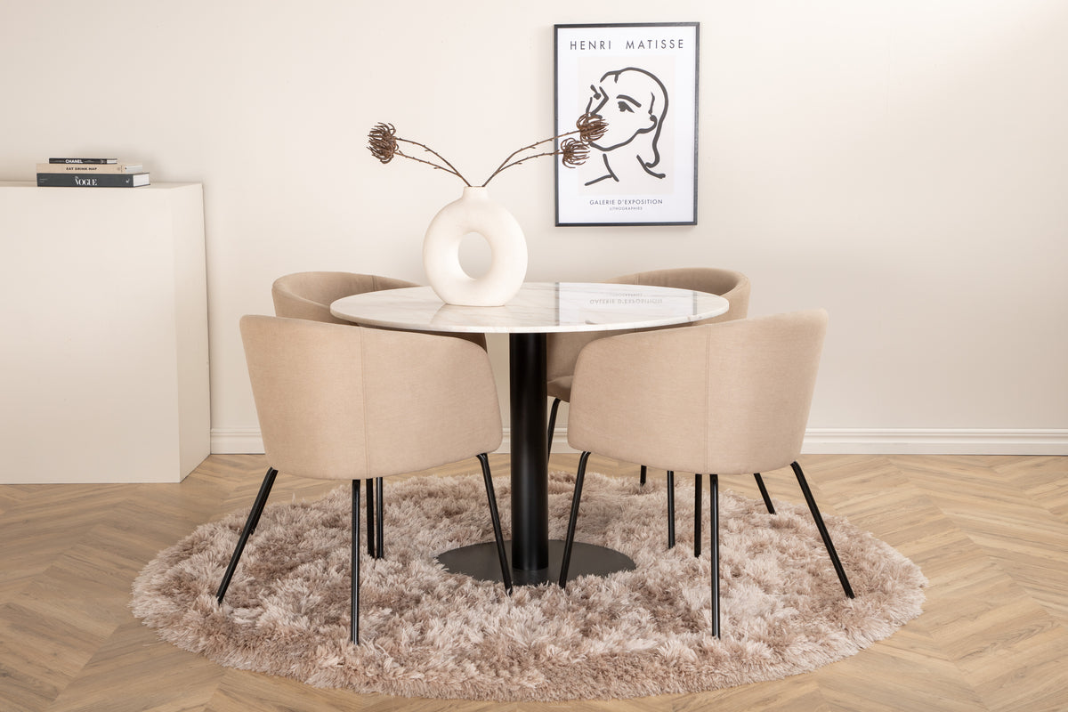 Dining Chair Beige + Round Dining Table ø106 White