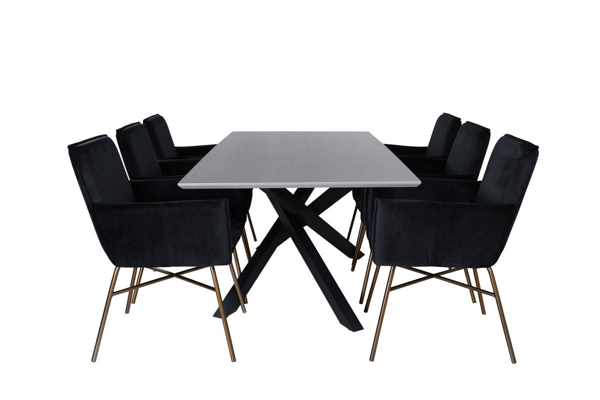 Dining Chair Black + Rectangular Dining Table 180 x 76 x 90 Black